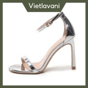 Giày sandal nữ Vietlavani mã LHMTS52 màu bạc mũi tròn gót nhọn cao 9cm