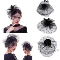 【Ready Stock】 ✆✥ C18 Headband Clip Net Veil Hat Fascinator Feather Mesh Headdress Elegant Hair Accessories
