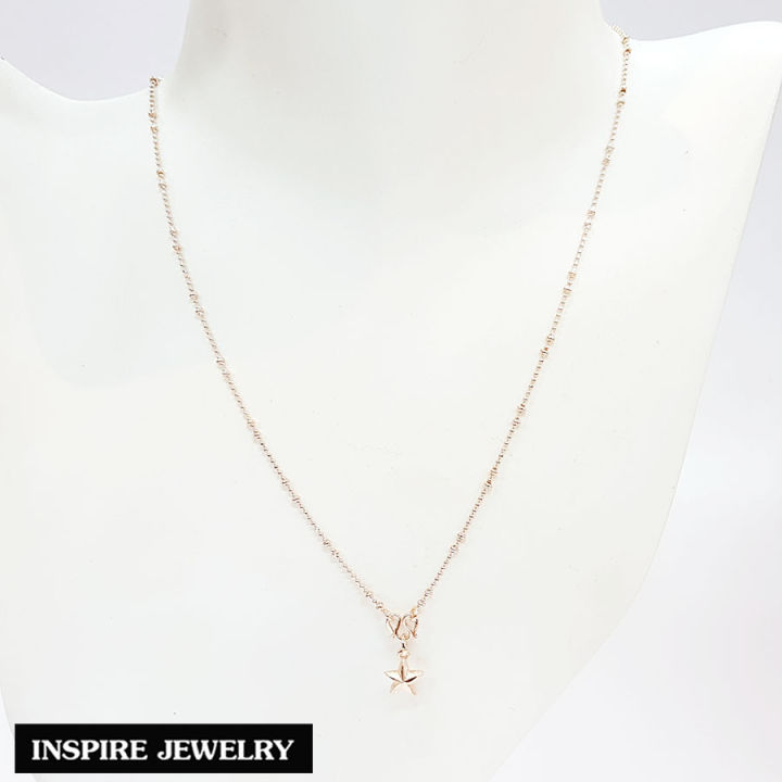 inspire-jewelry-ชุดเซ็ท-สร้อยคอ-pink-gold-18-นิ้ว-และจี้ดาว-pink-gold-พร้อมกล่องทอง