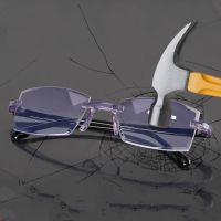 Hammer Smash Bifocal Rimless Reading Glasses Men AntiBlue Light Black Plastic Clear High Quality Presbyopic Glasses Portable 150