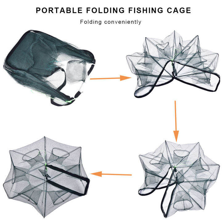 haqima2315-ปลากุ้งปูพับได้ตาข่ายดักกุ้งกรงจุ่มกรงดักจับสำหรับตกปลา-6หลุม