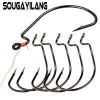 Sougayilang สำหรับตกปลาตะขอ5PCS ตะขอหนอน2X Strong ที่กำหนดเอง Offset กีฬาตกปลา Hook สีดำ/แดงคาร์บอนสตีล Octopus เบ็ดตกปลาเบส