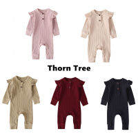 Thorn Tree เด็กสาวRomperยาวนัวเนียแขนรอบคอเครื่องแต่งกายปุ่มปิดหนึ่งชิ้นJ Umpsuit