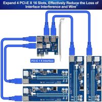 PCIE 1 to 4 Adapter Riser Card, PCIE Splitter 1 to 4 Riser Card, PCIE 1X to 4X, 4 in 1 PCI-E Riser Adapter Board USB 3.0