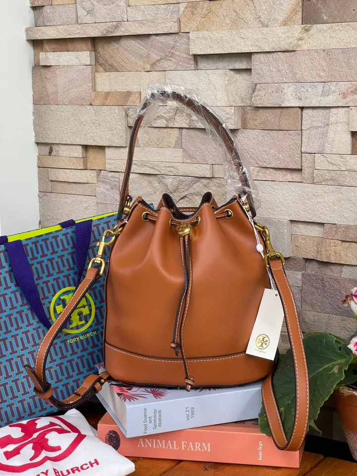 Tory Burch T Monogram Leather Bucket Bag In Moose