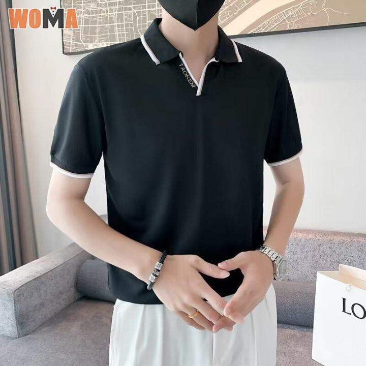 woma-โปโล-เสื้อยืดสำหรับผู้ชายเสื้อยืดผู้ชายแขนสั้นเสื้อโปโลผ้าไหมไอซ์บางเสื้อยืดเสื้อสตรีพลัสไซส์สไตล์แนวธุรกิจ