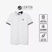 Áo thun polo nam trắng phối cổ bo logo CATSA thun cotton mềm mại thoáng
