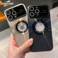 KISSCASE สำหรับ Magsafe หรูหราอุปกรณ์ป้องกันเลนส์แข็งพีซี Sarung Dof สำหรับ IPhone 14 13 12 11 Pro Max 14Plus ไร้สายแม่เหล็กชุบเคลือบการชาร์จซีดีรูปแบบโลโก้ป้องกันหลุมฝาครอบสำหรับ Iphone 14 Pro Max ในตัวเคสด้านหลังแบบบางตาข่ายกันฝุ่น