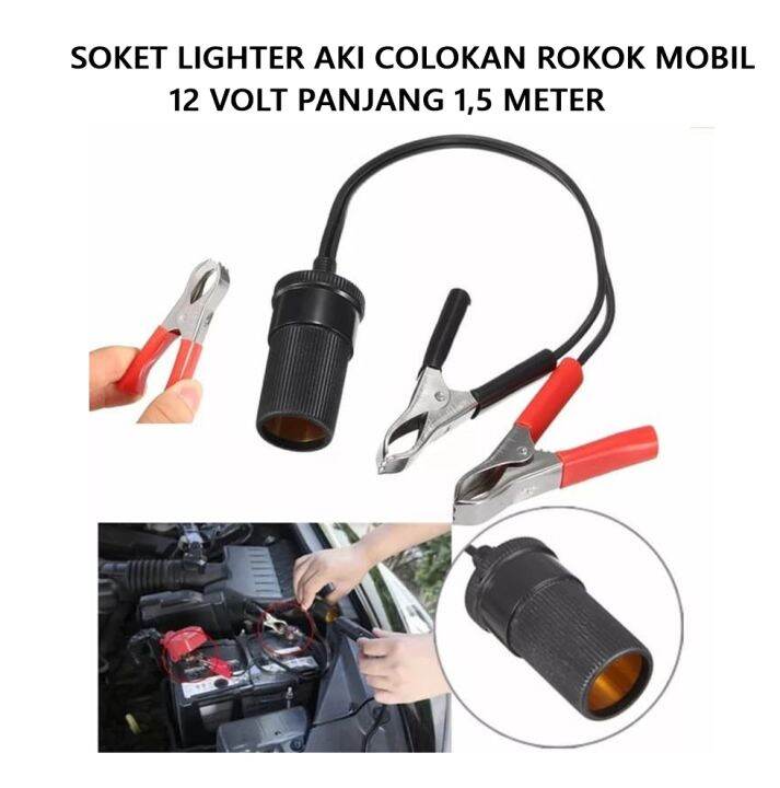 Soket Power Adapter Aki Cigar Lighter Plug Clip On Car Battery Adaptor