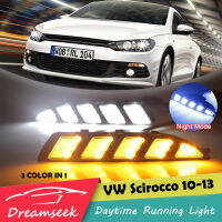 3 สี LED DRL ไฟตัดหมอกสำหรับ VW Scirocco 2010 2011 2012 2013 2014 ไฟวิ่งกลางวันขับรถไฟตัดหมอกพร้อมไฟเลี้ยว