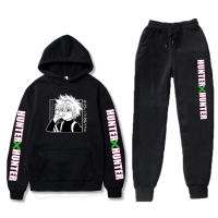 Hunter X Hunter Print Hoodie Set Anime Harajuku Hooded Streetwear Pullover Pants 2 Pieces Set Loose Warm Fleece Tracksuit Unisex