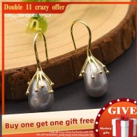 GLSEEVO 925 Sterling Silver Natural Fresh Water Gray Pearl Earrings For Women Girl Engagement Ear Pin Korean Jewelry GE0335D