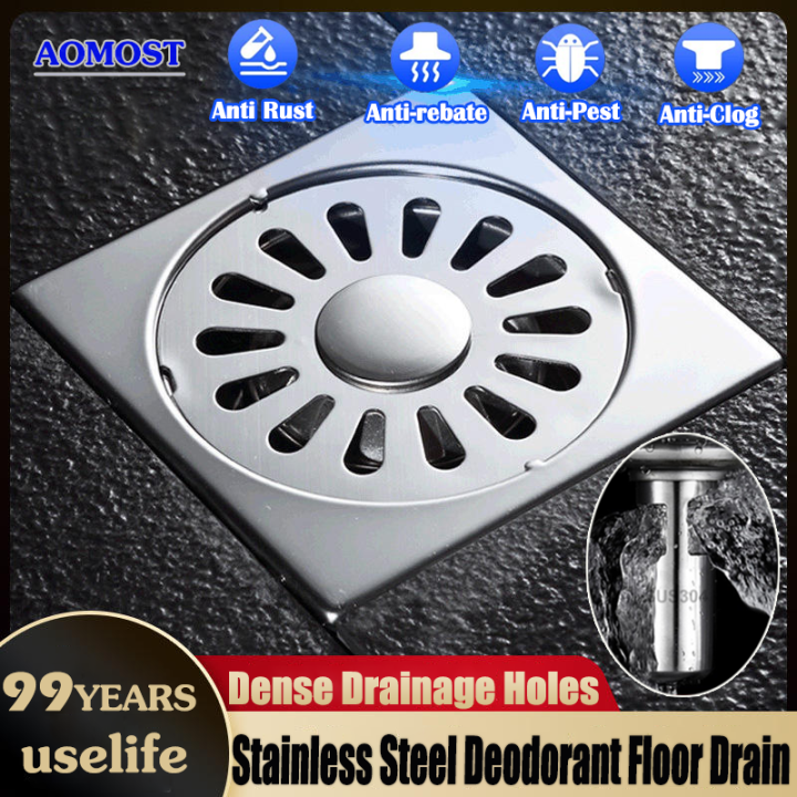 Stainless Steel Floor Drain Cover Square Anti-Clog Bathroom Washing ...