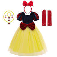 New Fancy Girl Snow White Princess Dress Kids Birthday Party Cosplay Costume Children Velvet Bow Clothing Vestidos 2-10Y