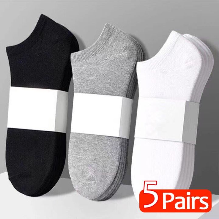5pairs-mens-socks-boat-black-business-solid-color-breathable-comfortable-high-quality-ankle
