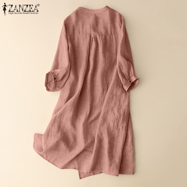 สินค้ามาใหม่-จัดส่งฟรี-เสื้อกระดุมหลวมลำลองผู้หญิง-fancystyle-zanzea-ชุดเดรส-ol-ทำงานชุดเดรสมิดีทึบ-2