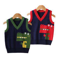 Kids Knitted Waistcoat Boys clothes Outerwear Vest childrens clothing Cotton v-neck cartoon dinosaur Childrens vest