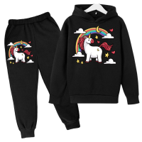 Unicorn Pink For Girls Movement Hoodie Suit Cotton Kids Top+Pant 2P Children Clothing Spring Autumn Keep Warm Teens Boys Clothes