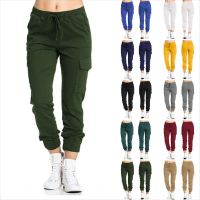 2022 New Solid Jogger Womens Cargo Pants Multi-Pocket Drawstring Elastic Waist Women Sports Pants Streetwear Casual Long Pant