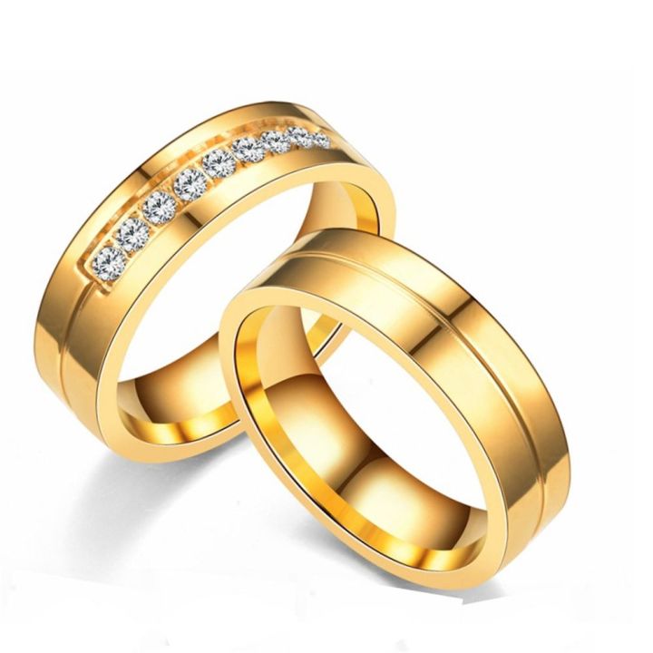 enddiiyu-ผู้หญิงผู้ชาย-aaa-cz-สีทองเงิน-เลิฟ-แหวนคู่รัก-สแตนเลสสตีล-ชุบทอง18k-แหวนวงแต่งงาน