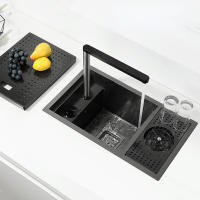 Small Size Black Hidden Kitchen sink Single bowl Bar sink Stainless Steel Balcony sink Concealed Black With cup washer Bar sink