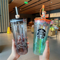 Starbuck ถ้วยตั้งแคมป์หมีคู่ถ้วยฟางแก้วคลาสสิกเทพธิดาสก์ท็อปถ้วยที่มาพร้อมกับถ้วยน้ำความจุขนาดใหญ่