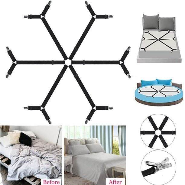 6 Sides Bed Sheet Cover Clips Adjustable Sheet Straps Suspender Gripper 