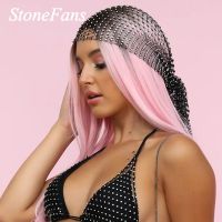 Stonefans Handmade Bling Crystal Head Scarf Tassel Jewelry for Women Fashion Rhinestone Head Accessories Black Headband Hollow