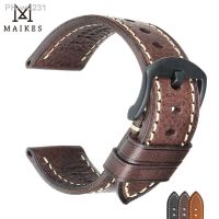 MAIKES Handmade Leather Watch Band 20mm 22mm 24mm Black Buckle Cowhide Watchbands For MIDO Rolex Strap