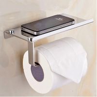 Wall Mount Toilet Paper Holder with Phone Shelf 304 Stainless Steel Toilet Paper Roll Holder Tissue Holder Bathroom Accessories Docks Stands