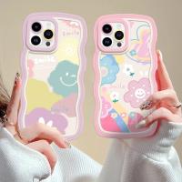 เคส Hp A14 A50S Samsung A04 A04E M23 A13 A03S A53 A73 A33 A02 A30 A30S A52 A23 A22 M12 A21S A12 A02S A11 A51 A10 A52S A53เมฆ A32และดอกไม้ขอบคลื่นเคสครอบโทรศัพท์ TPU