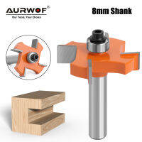 AURWOF 1pc 8mm 4 Edge T Type Slotting with bearing Tool Router Bits สําหรับงานไม้เครื่องตัดมิลลิ่งเกรดอุตสาหกรรม