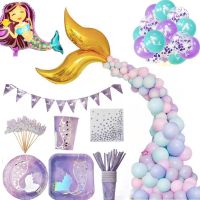 【JIU YU】✚  Sereia temático balão guirlanda arcos descartável sereia imprimir placa de jantar tecido meninas festa de aniversário chá de fraldas decoração