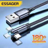 Essager สายไมโคร USB ชนิด C หมุนได้180 ° เหมาะสำหรับ Samsung เหมาะสำหรับ3A Xiaomi สายชาร์จเร็วสายเคเบิ้ล USBC สายรับส่งข้อมูล90องศาสายโทรศัพท์