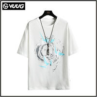 VUUG Summer Men S Loose Round Neck Five-Point Short-Sleeved T-Shirt เสื้อยืดผ้าฝ้ายสไตล์ฮ่องกง