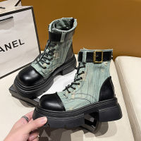 Sepatu BOOT Pendek ผ้าเก่าสไตล์สาวเผ็ดร้อนอินเทรนด์พื้นรองเท้าหนาแบบ Caohuatang32023รองเท้าบูท Martin รองเท้าส้นบาง Womencaohuatang3ฤดูใบไม้ร่วง