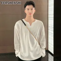 EERSHENSHI แขนยาวสีทึบสำหรับผู้ชาย,เสื้อยาวปิดถึงก้นดีไซน์เฉพาะแขนยาว