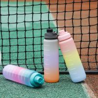 Gradient 4-color Sports Water Bottle Cute Plastic Bottle Large-capacity Drinking Utensils Camping Travel Portable Water Cup