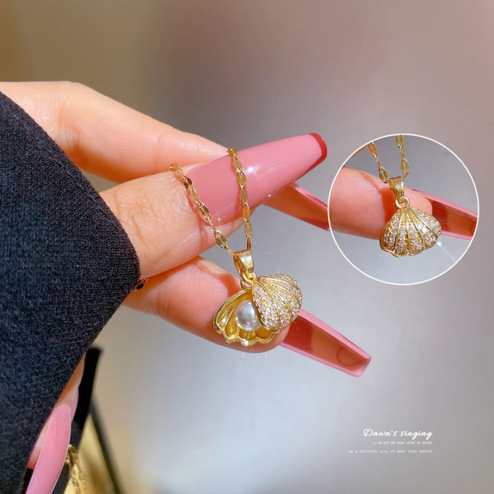 copper-micro-inlaid-necklace-creative-necklace-ins-wind-necklace-ocean-necklace-pearl-necklace-seashell-necklace-zircon-necklace