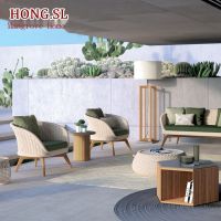 Exclusive customization Outdoor Sofa Solid Wood Rattan Outdoor Open-air Waterproof Sunshine Homestay Balcony Tea Table Garden Garden Combination Furniture