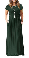 GULE GULE Womens Short Sleeve Solid Maxi Long Dresses with Pockets