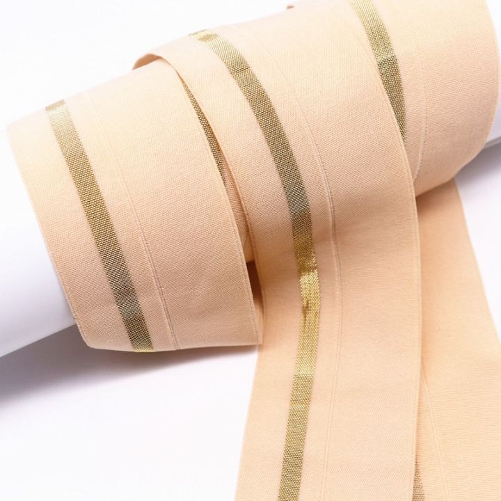 gold-stripe-4cm-fold-over-elastic-band-nylon-webbing-waist-band-40mm-rubber-band-for-sewing-garment-handmade-decorative