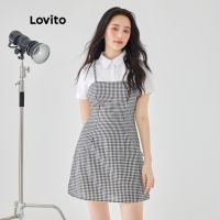 ◄❀ Lovito Casual Plaid Colorblock Side Zip Dress for Women L49AD070 (Black and White)