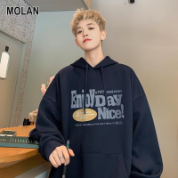 MOLAN เสื้อกันหนาวลำลองหลวมผู้ชายย้อนยุคอินเทรนด์หล่อพิมพ์ลายเสื้อกันหนาวมีฮู้ด