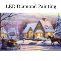 Winter House LED Diamond Painting Full Round Diamonds With Frame Free Shipping Home Decor Christmas Gift Decoration LED3002