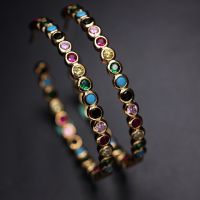 Boho Big Hoop Earring Gold Color Bezel Setting Rainbow Colorful Cubic Zirconia Pine Stone Women Gorgeous brincos fashion Jewelry