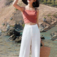 100 Cotton Womens Pants Summer Thin Casual Korean Style Loose Elastic High Waist