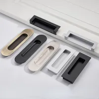 Black Sliding Door Handle Embedded Concealed Door Knobs Stainless Steel Cabinet Drawer Hidden Buckle Kitchen Sliding Door Pull