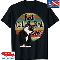 ผ้าฝ้ายแท้เสื้อยืด พิมพ์ลาย Best Cat Dad Ever Tuxedo FatherS Day เหมาะกับของขวัญ สไตล์เรโทร สําหรับผู้หญิงS-4XL  7B7N