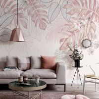 Photo Wallpaper Nordic Ins Hand-painted Pink Tropical Plants Leaves Indoor Living Room Background Wall Mural Papel De Parede 3D